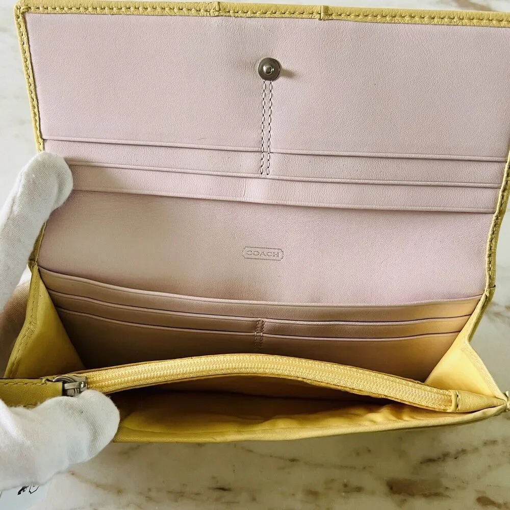 COACH Julie Sunflower Yellow Leather Slim Envelope Bifold Continental Wallet